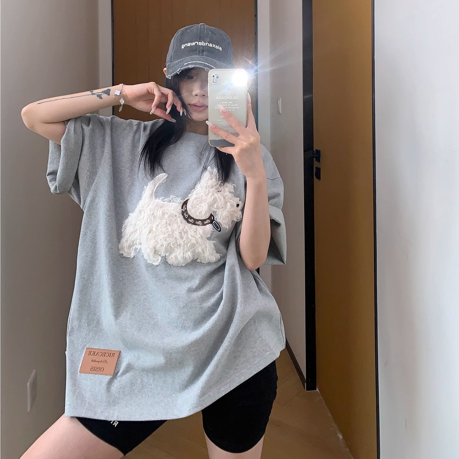 Cartoon Plush Dog Embroidery Loose T-shirt OS2007