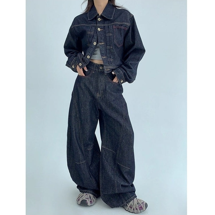 【上下別売り】Cropped Denim Jacket + Wide Curve Jeans MW10243