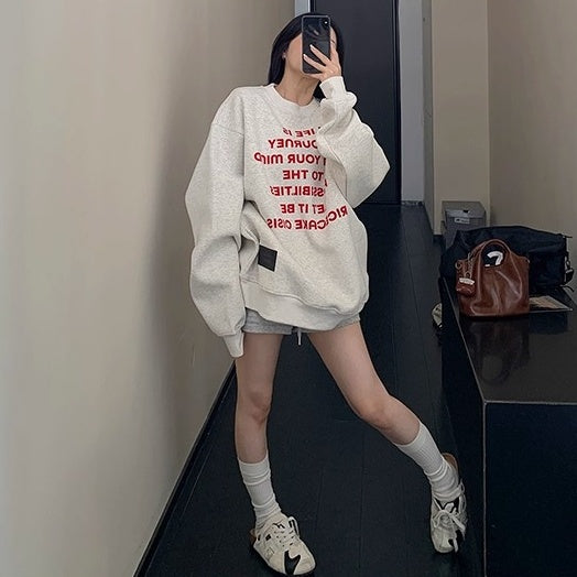 Flocked Print Relaxed Crew Neck Sweat OS2035