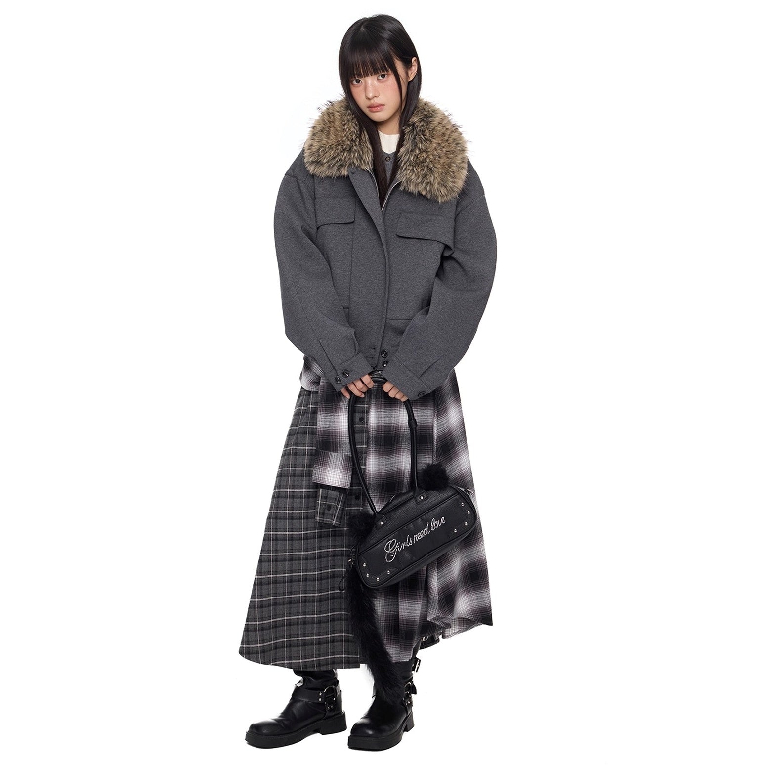 Fur Neck Pocket Cropped Jacket EZ285