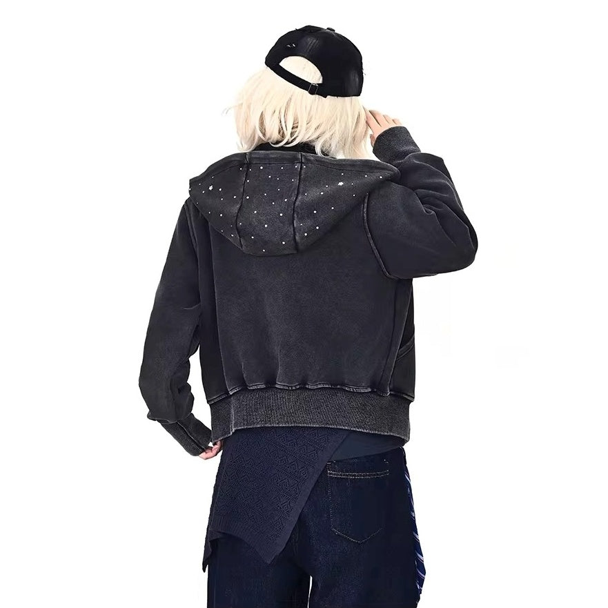 Rhinestone Star Decoration Hooded Parka MW10387