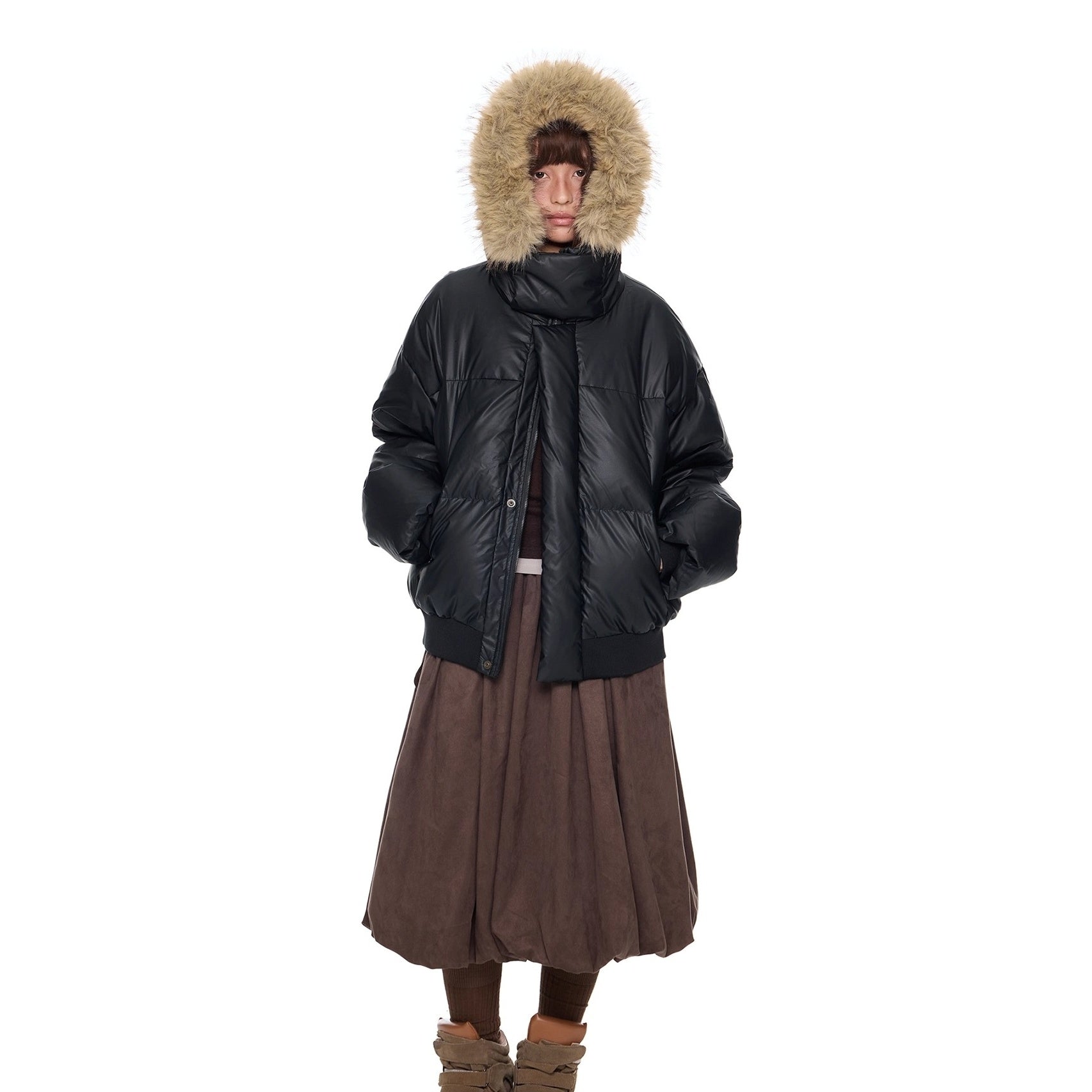 Volume Fur Collar Hooded Down Jacket EZ295