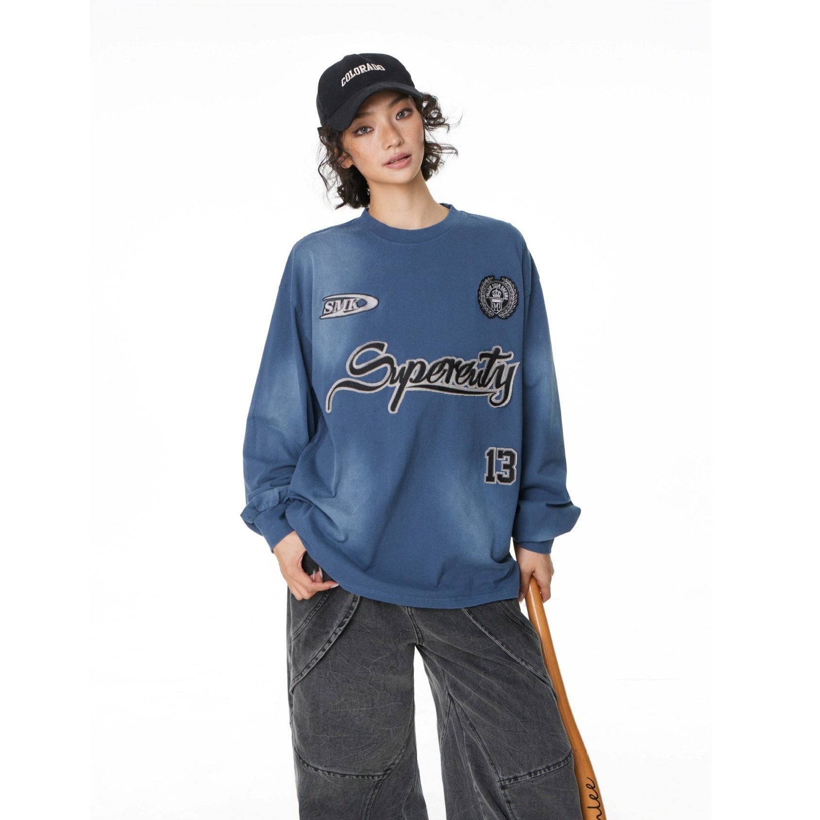 Washed Patch Embroidered Long-Sleeve T-shirt MW10246
