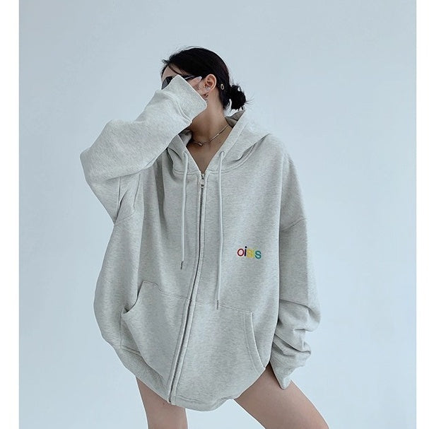 Loose Logo Embroidered Hooded Jacket OS2037