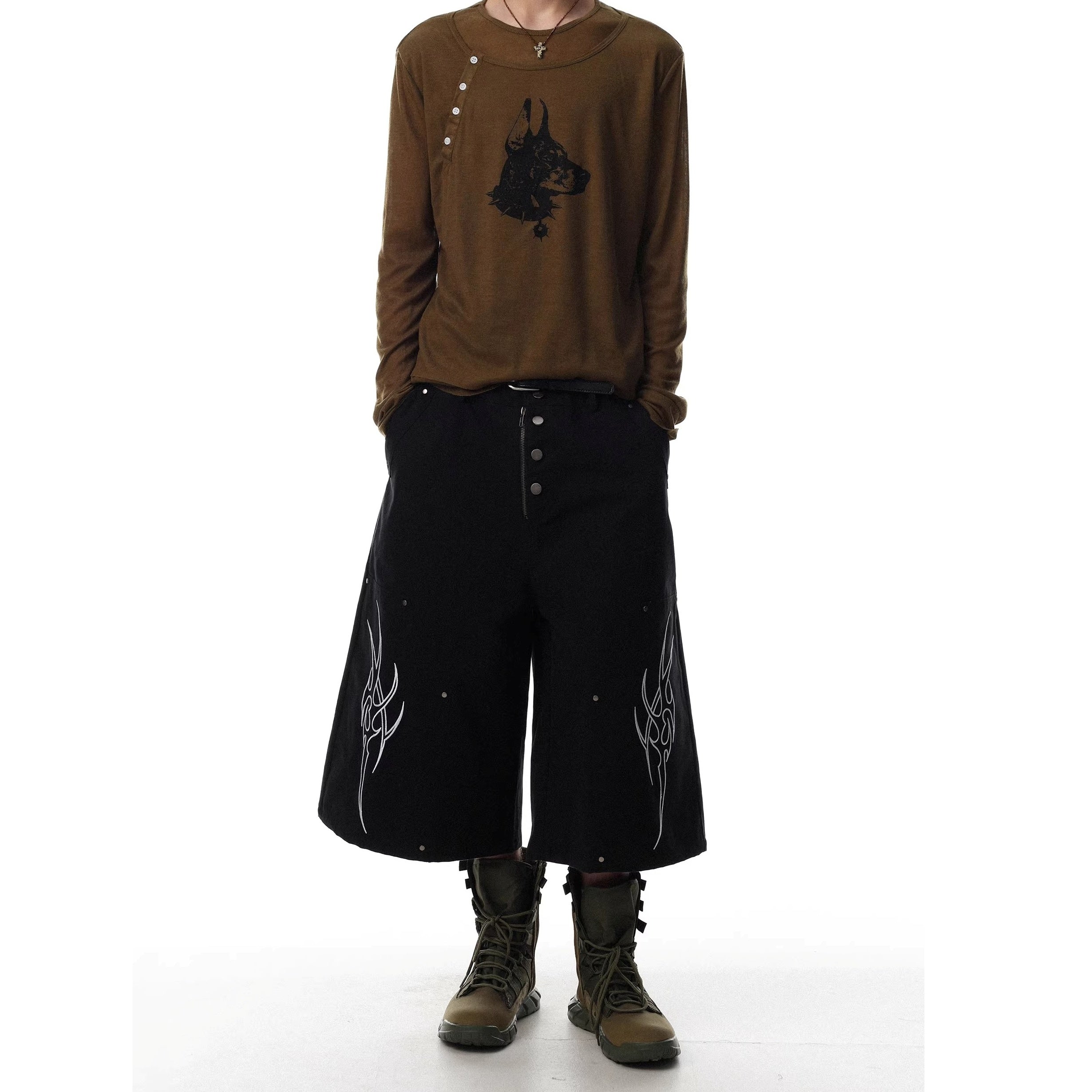 Deconstructed Design Wide-leg Cropped Pants MR8035