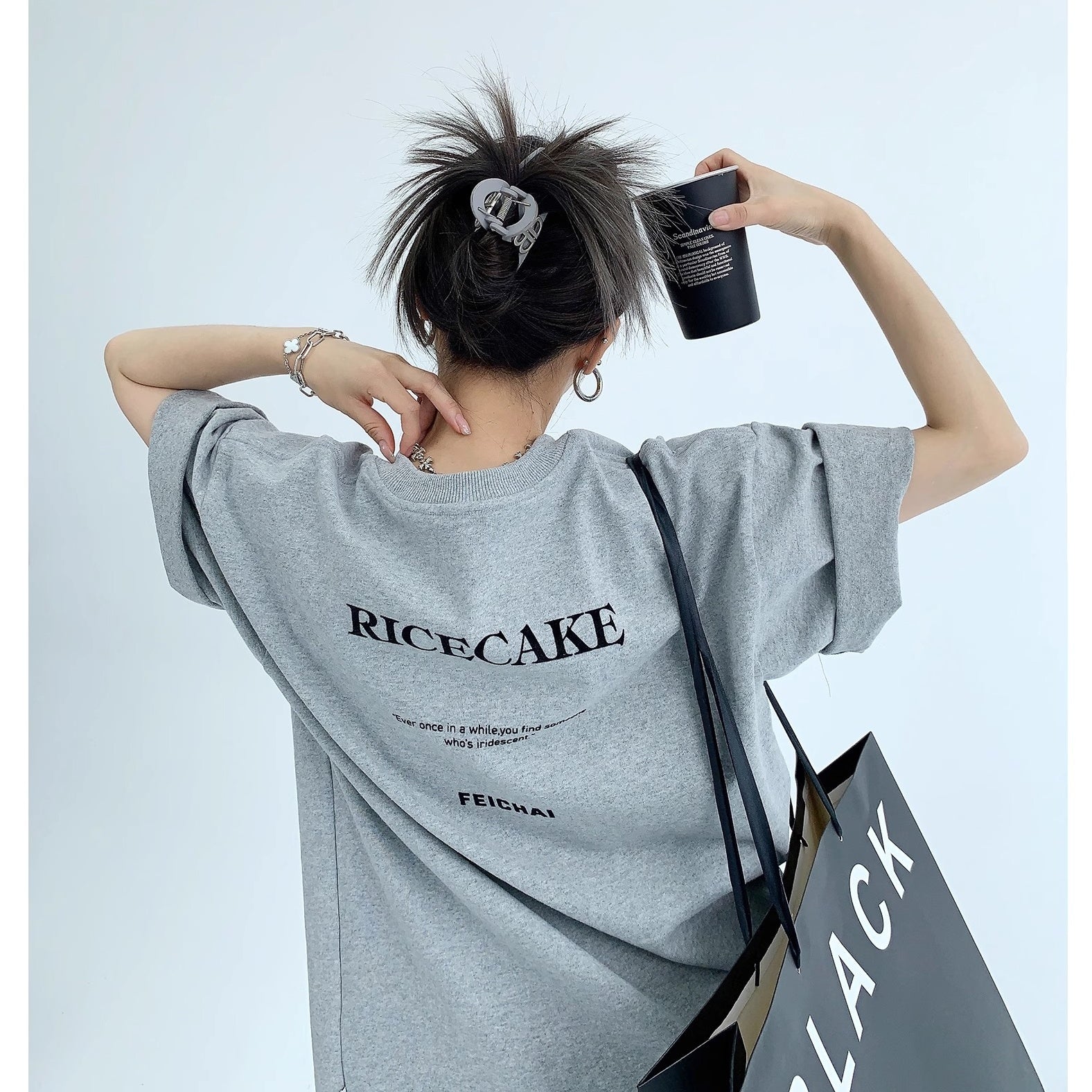 Simple Flocking Print Loose T-shirt OS2006
