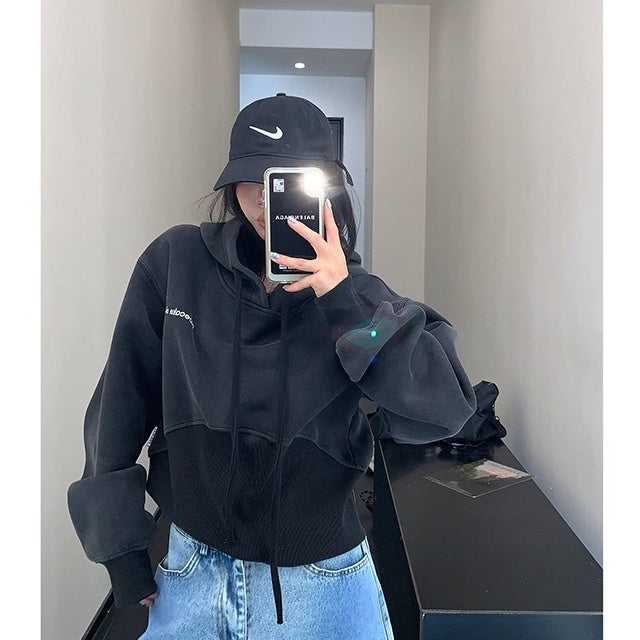 Washed Distressed Cropped Hoodie OS2023
