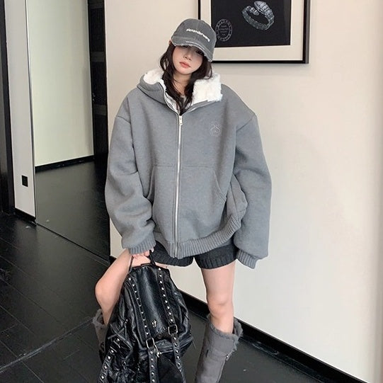 Inner Hairy Thickened Oversize Hooded Jacket OS2065