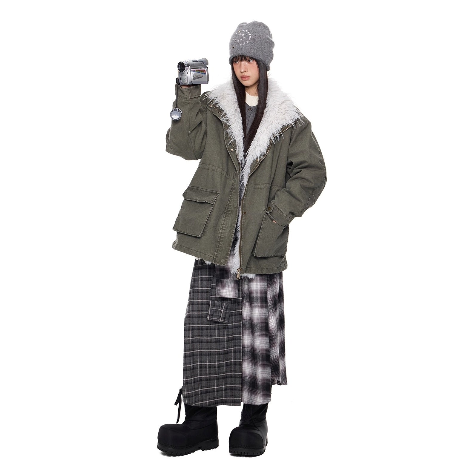 Hairy Stand Collar Washed Work Jacket EZ282