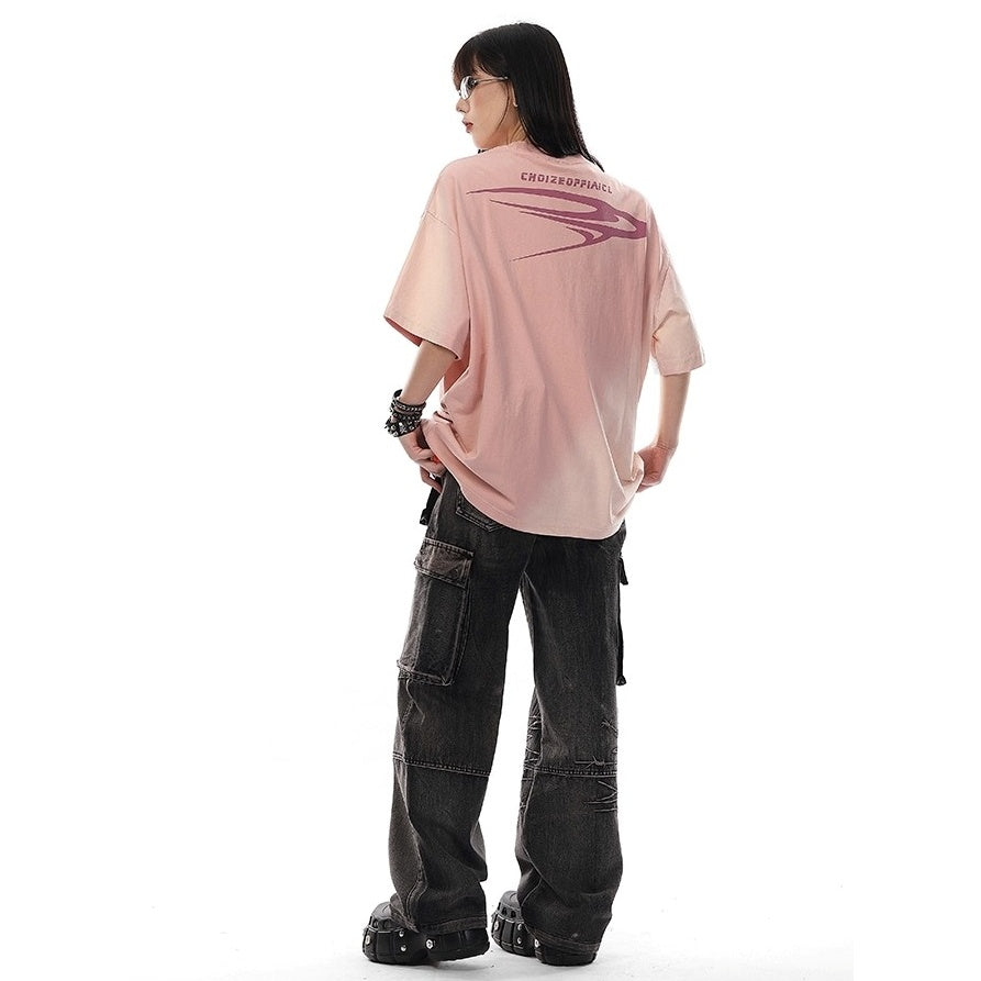 Wash Gradient Letter T-Shirt VI2001