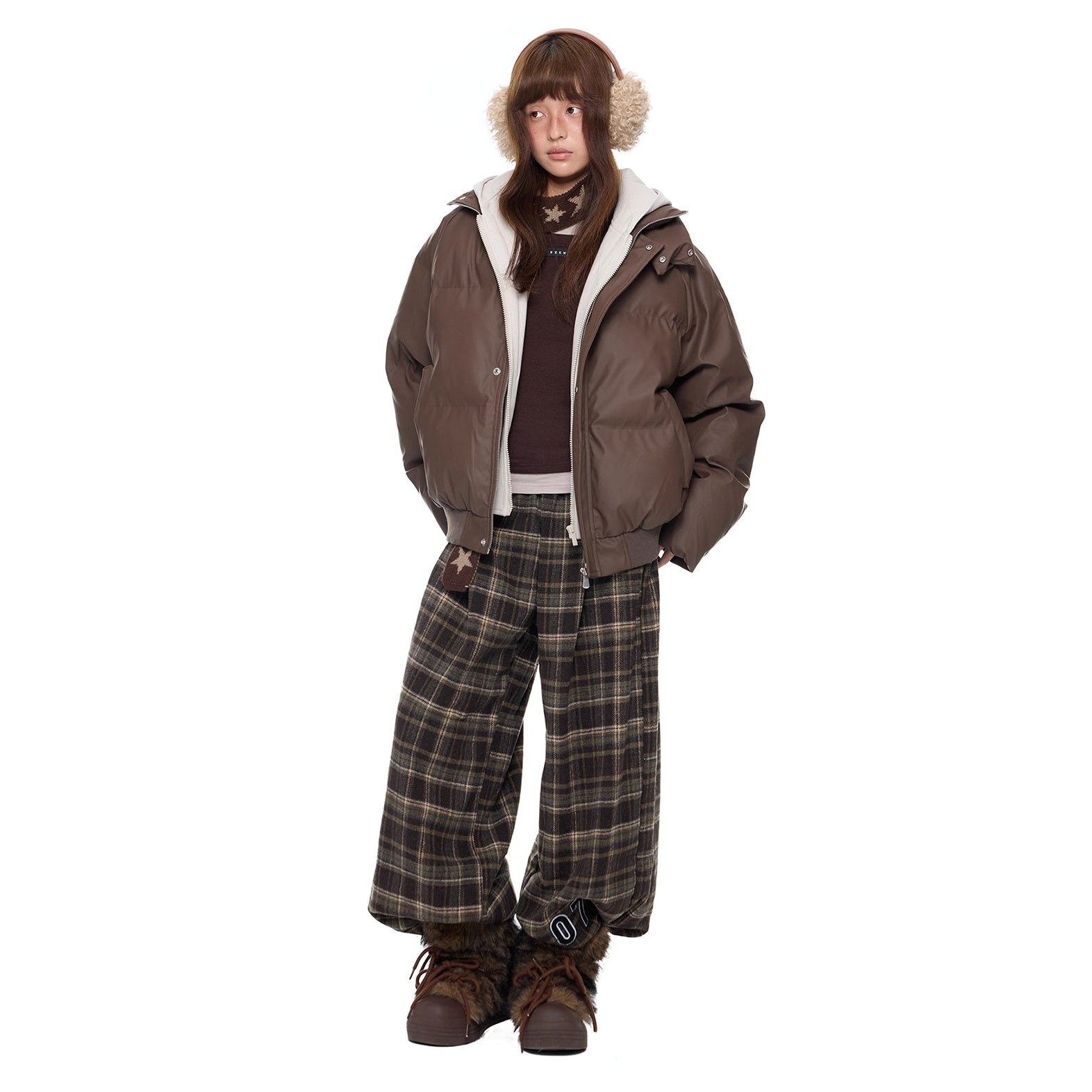 Contrast Color Hooded PU Leather Jacket EZ286