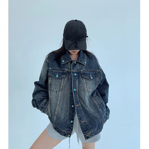 Turquoise Buckle Denim Jacket OS2042