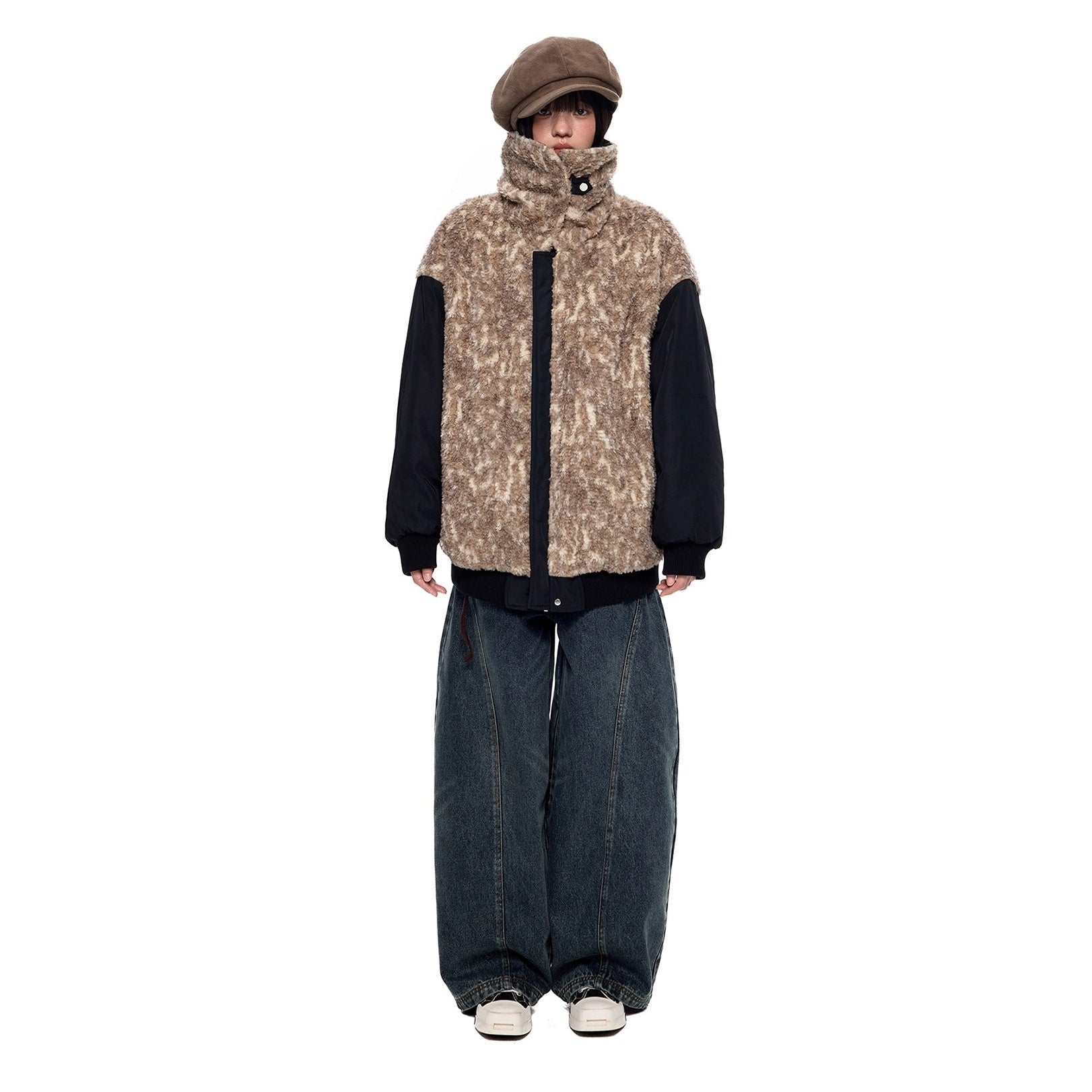 Fluffy Contrasting Lapels Reversible Jacket EZ283