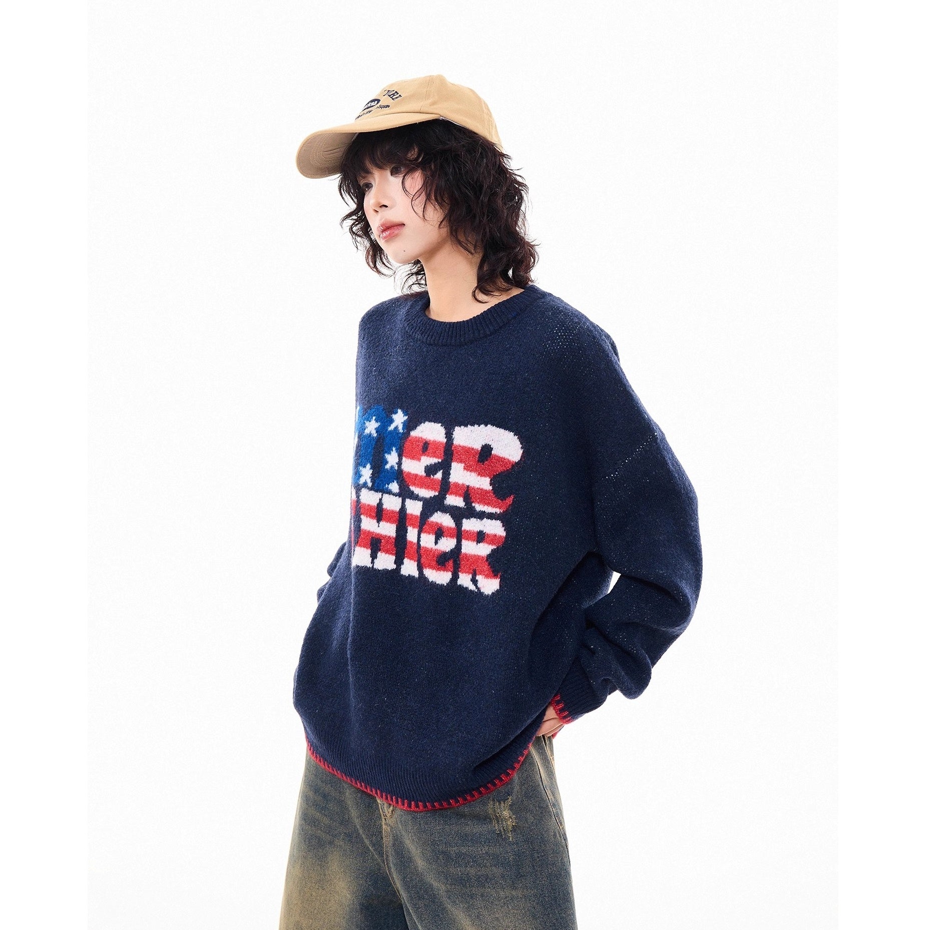 American Retro Letter Knitted Sweater MW10277