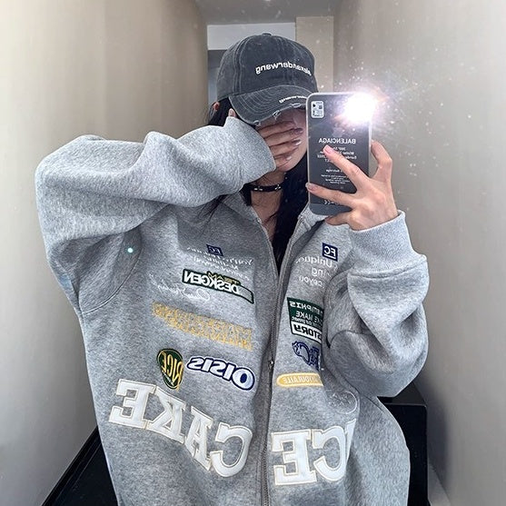 Racing Style Embroidery Hooded Jacket OS2047