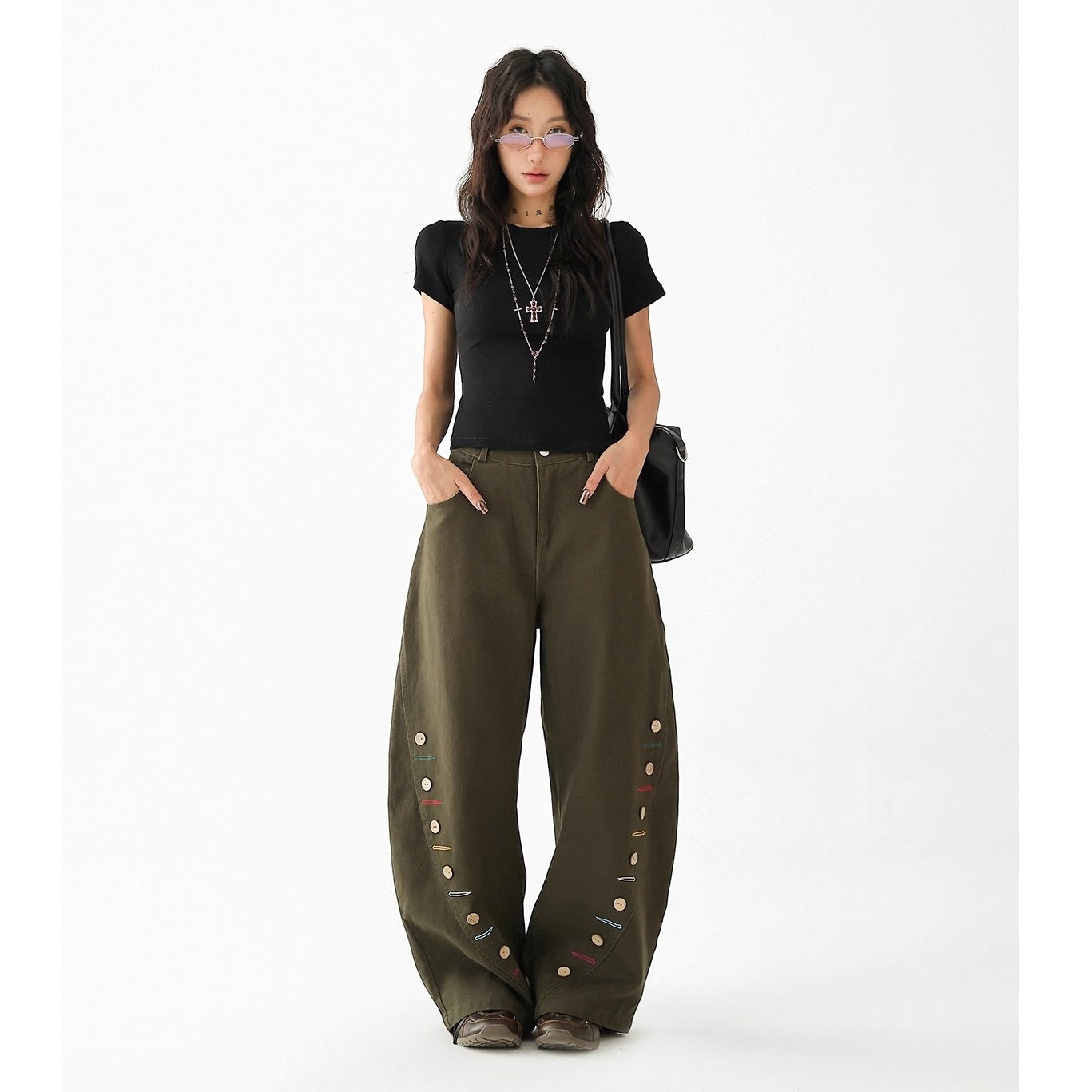 Vintage Button-Embellished Curve Jeans AC7133