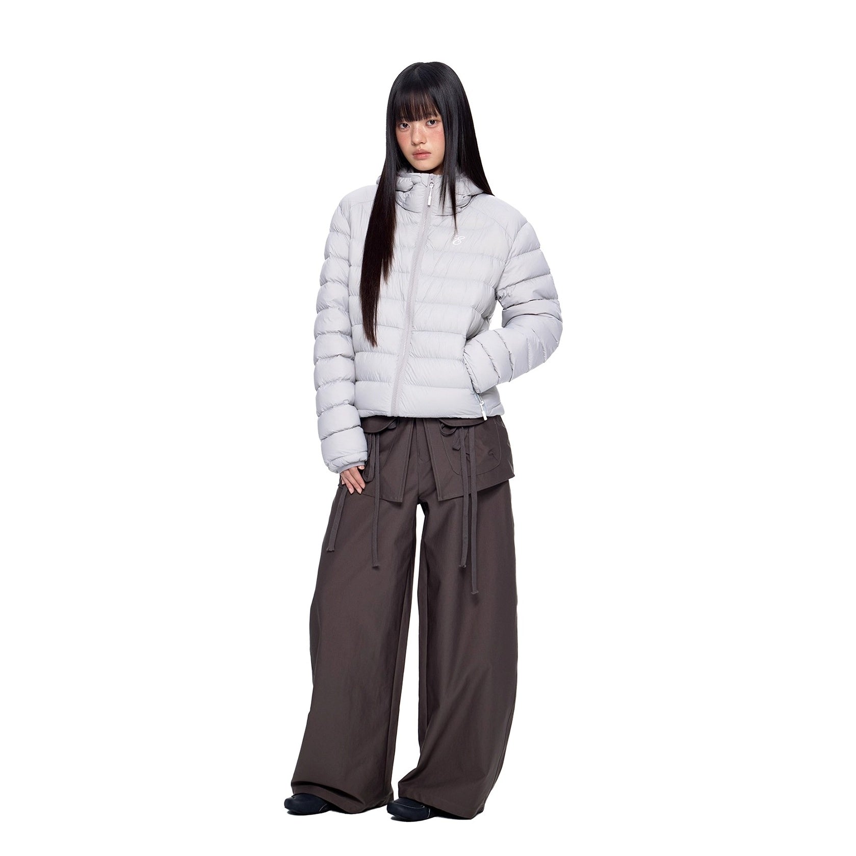 Rib Print Hooded Light Down Jacket EZ247