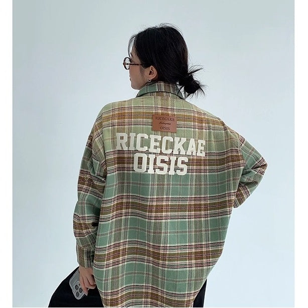 Distressed Gradient Plaid Long-sleeved Shirt OS2022