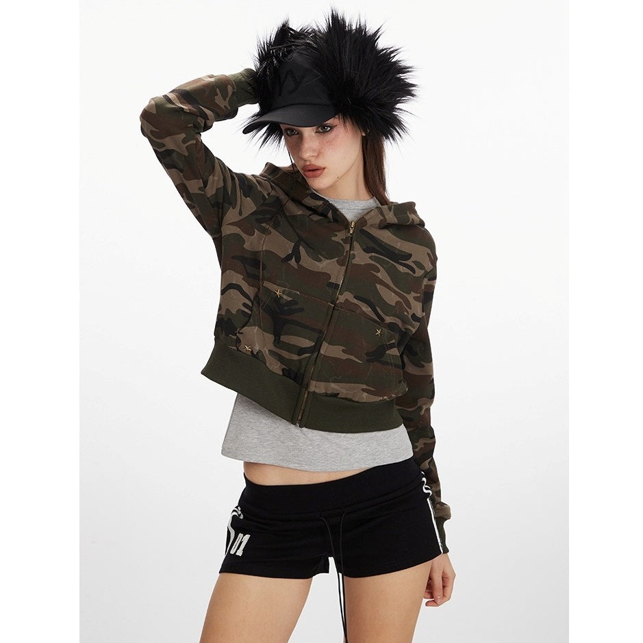 Camouflage Cropped Hooded Sweat Parka MW10292