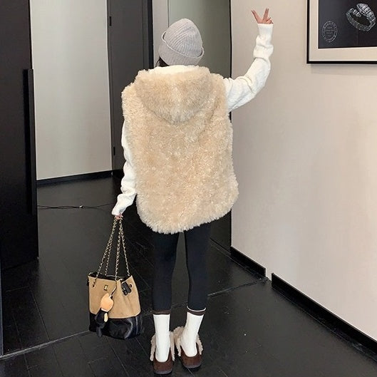 Fur Touch Loose Hooded Vest OS2063