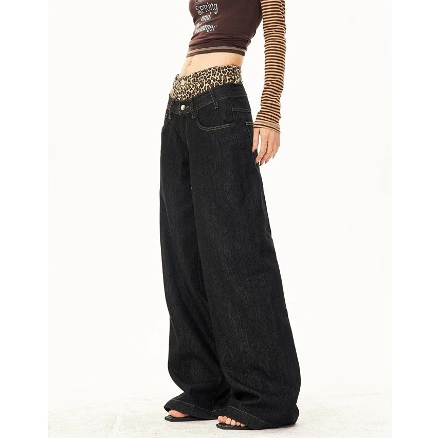 Leopard Print Double-Waist Loose Jeans MW10166