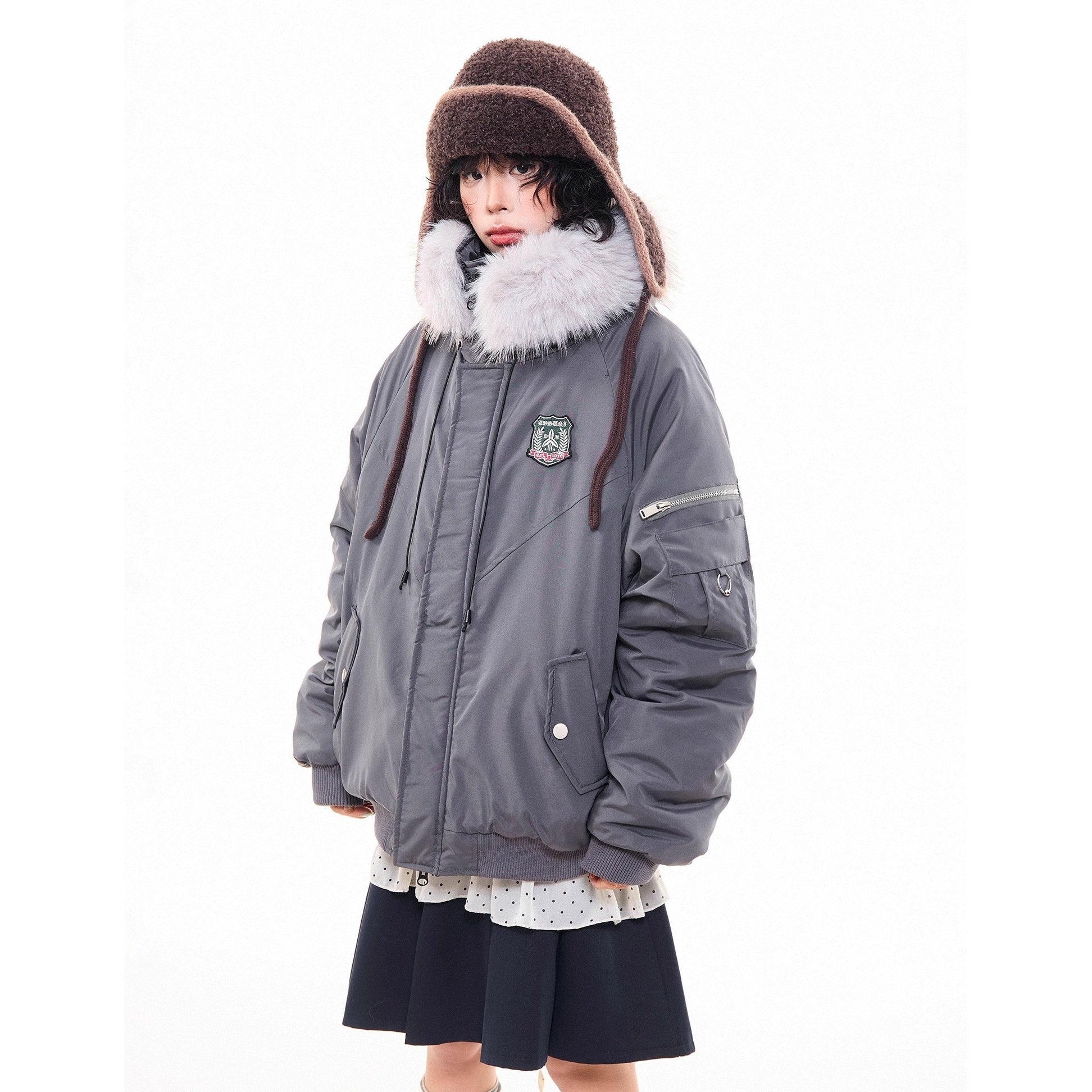 Work Style Fur Collar Hooded Jacket MW10295