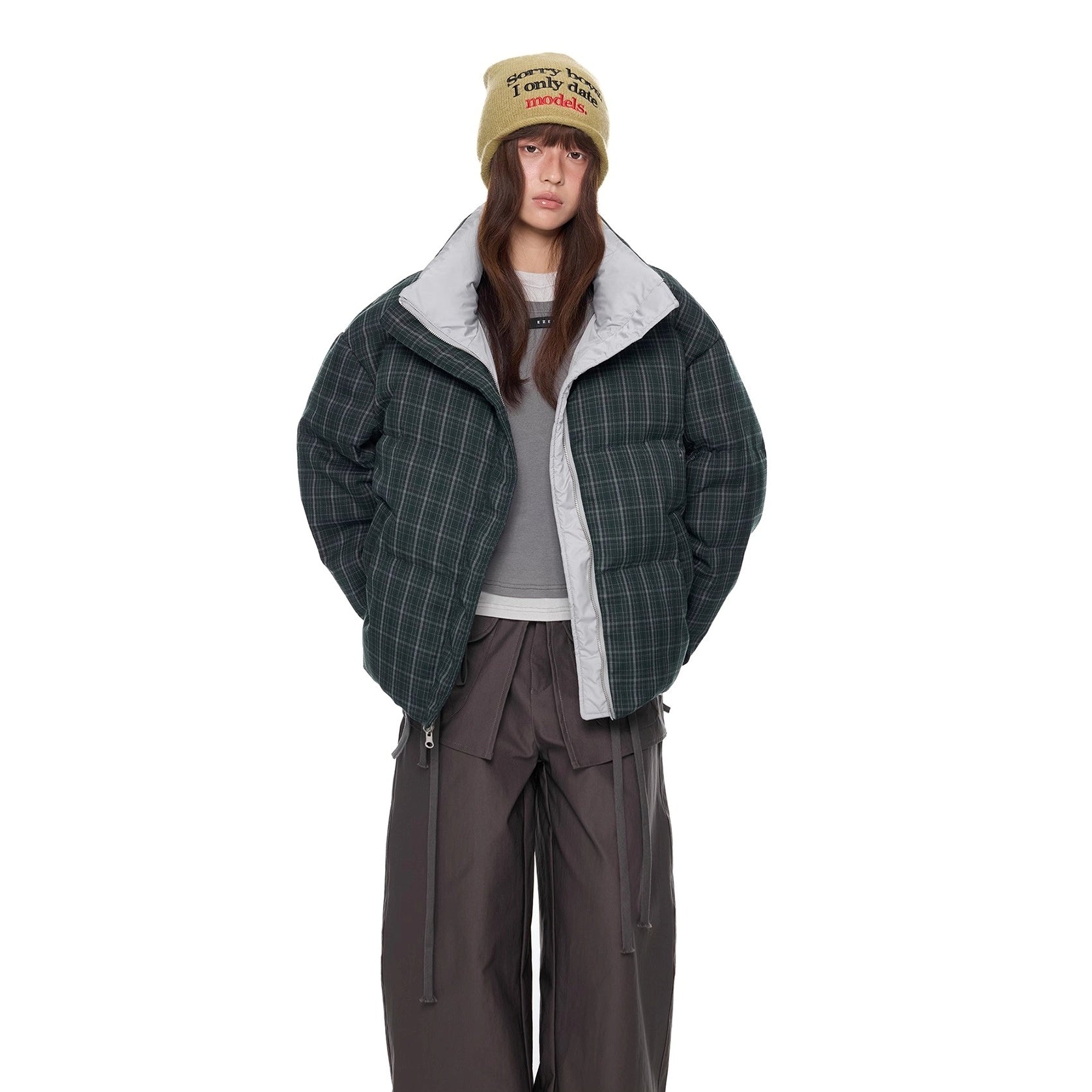 Reversible Plaid Down Jacket EZ299