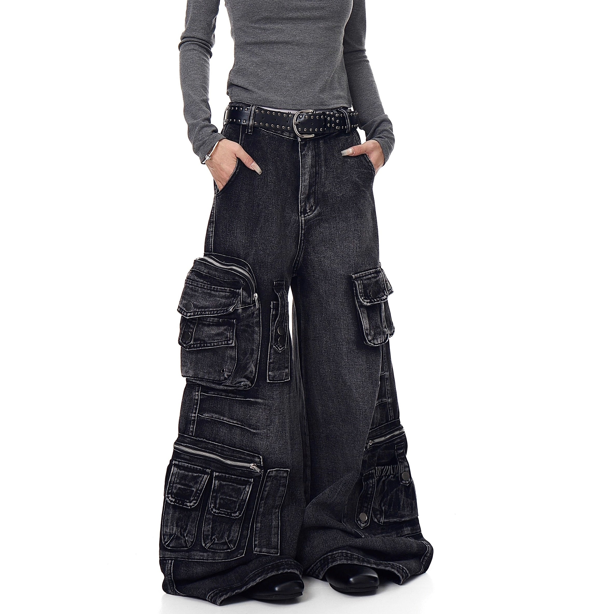 Washed Wide Buggy Cargo Jeans BK7028