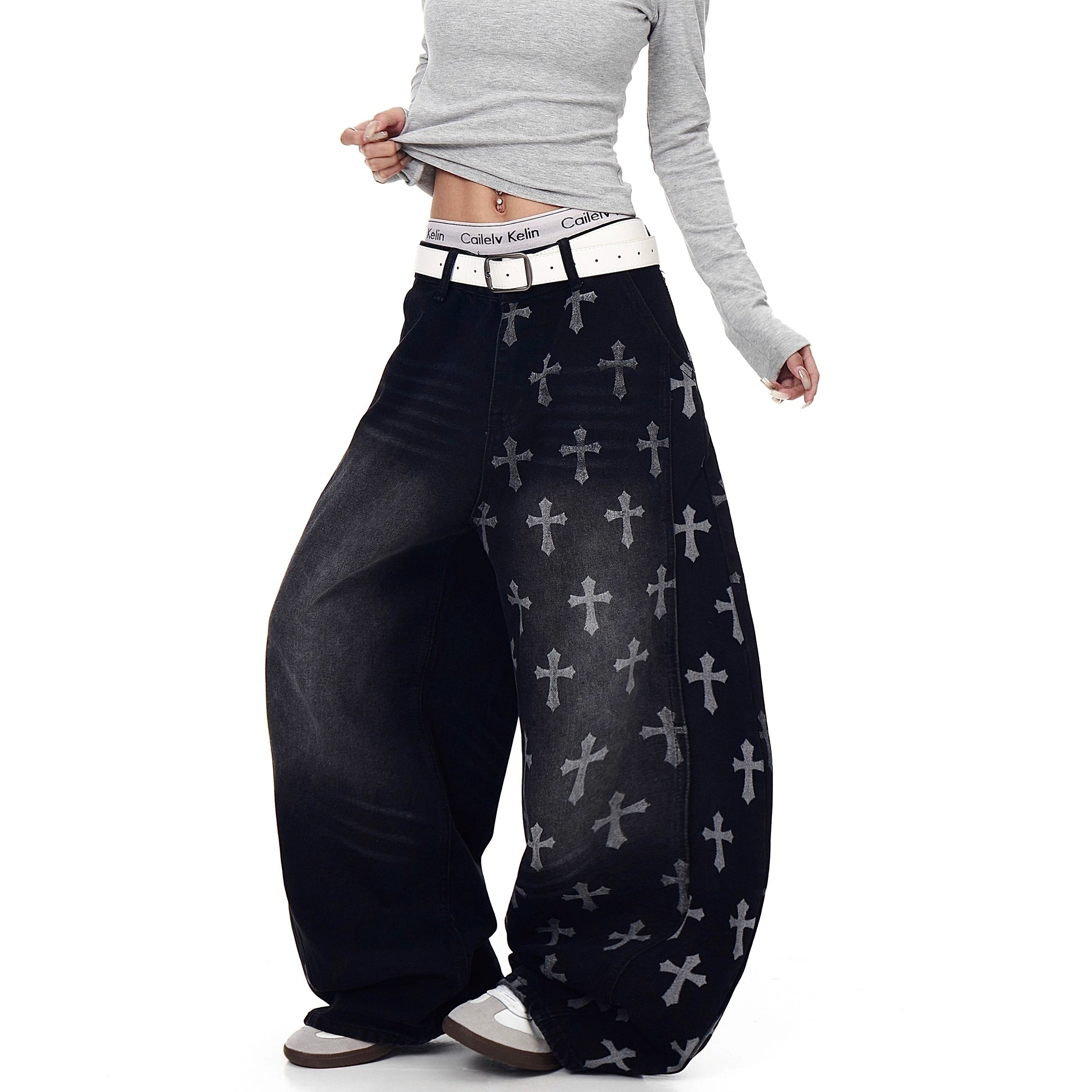 Vintage Cross Print Scimitar Jeans BK7032