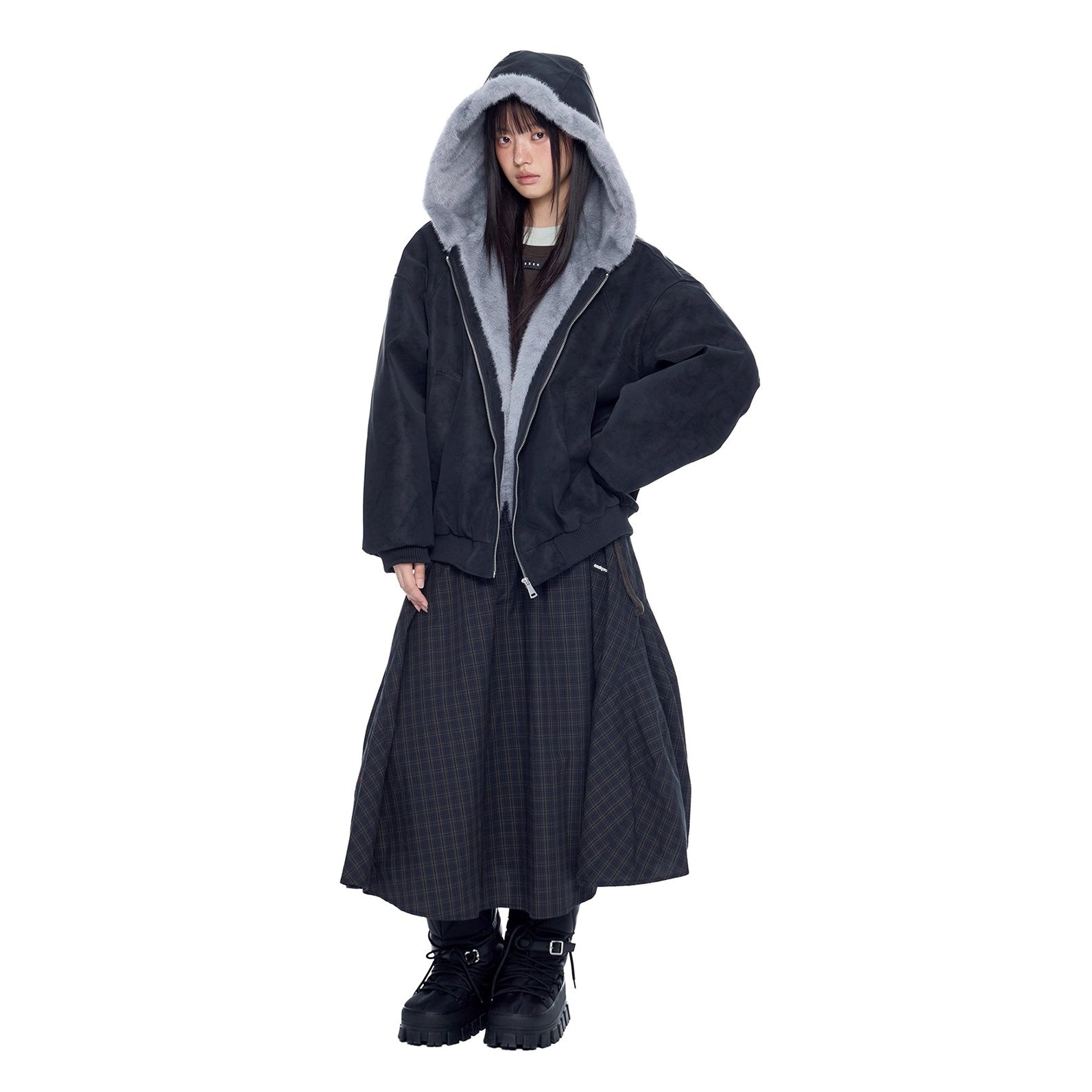 Carving Fur Collar Hooded Zip Jacket EZ300