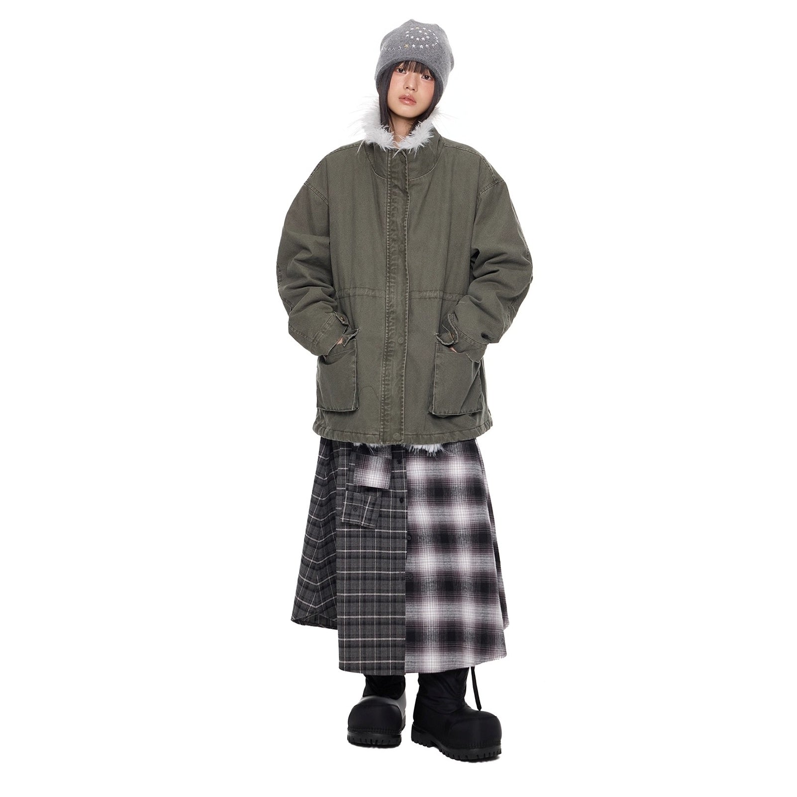 Hairy Stand Collar Washed Work Jacket EZ282