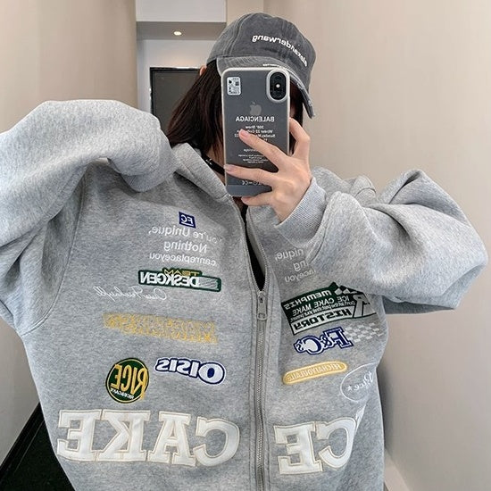 Racing Style Embroidery Hooded Jacket OS2047