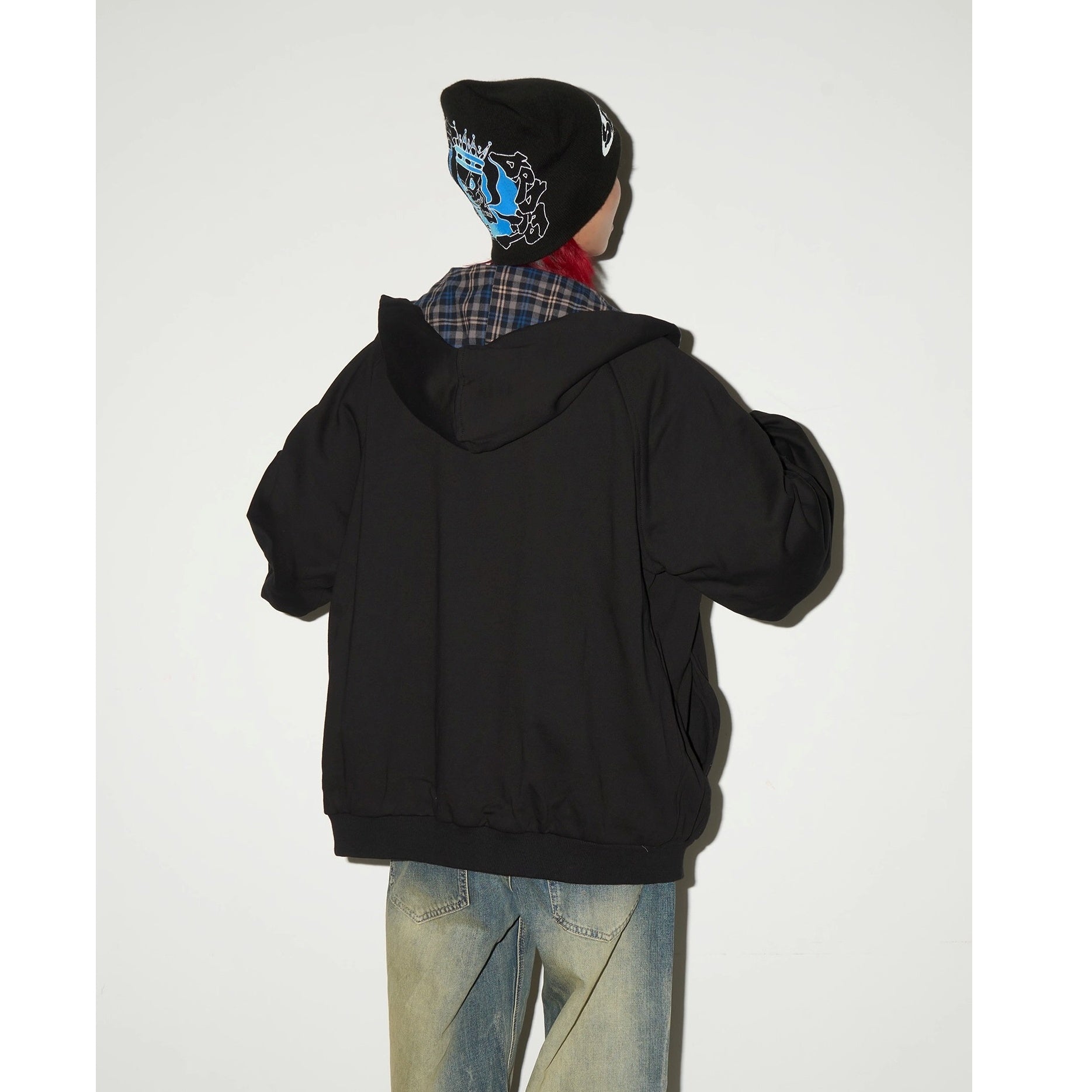 Reversible Plaid Hooded Sweat Jacket MN9040