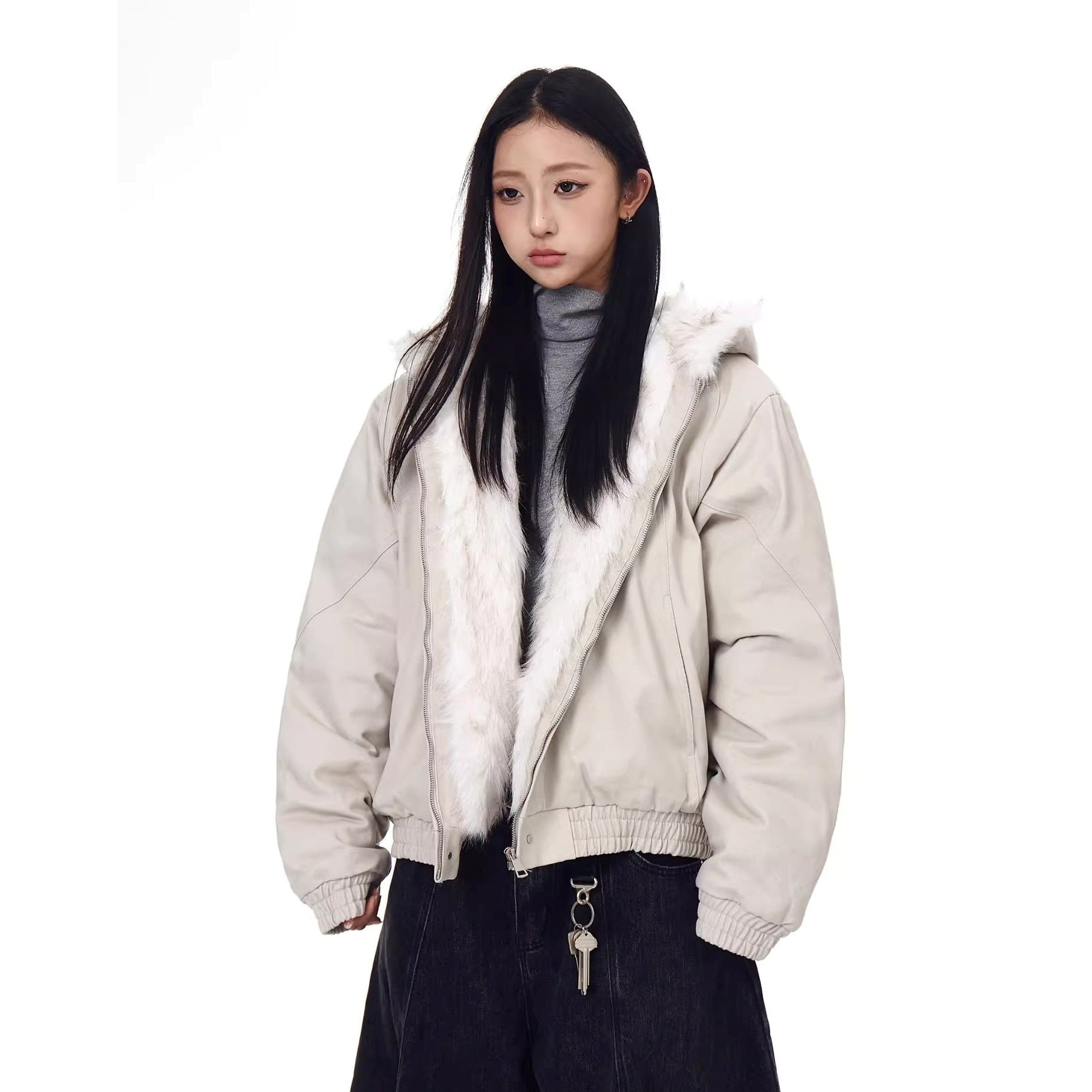 Carving Fur Collar Hooded Jacket BK7051