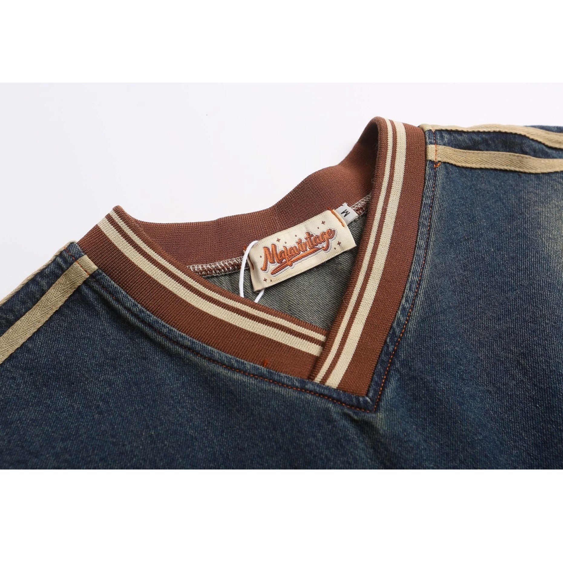 Retro Embroidery Washed Denim Sweatshirt MW10253
