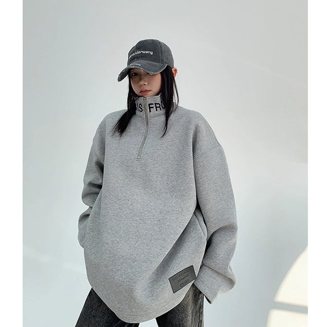 Embroidered Stand Collar Half-Zip Sweat OS2053