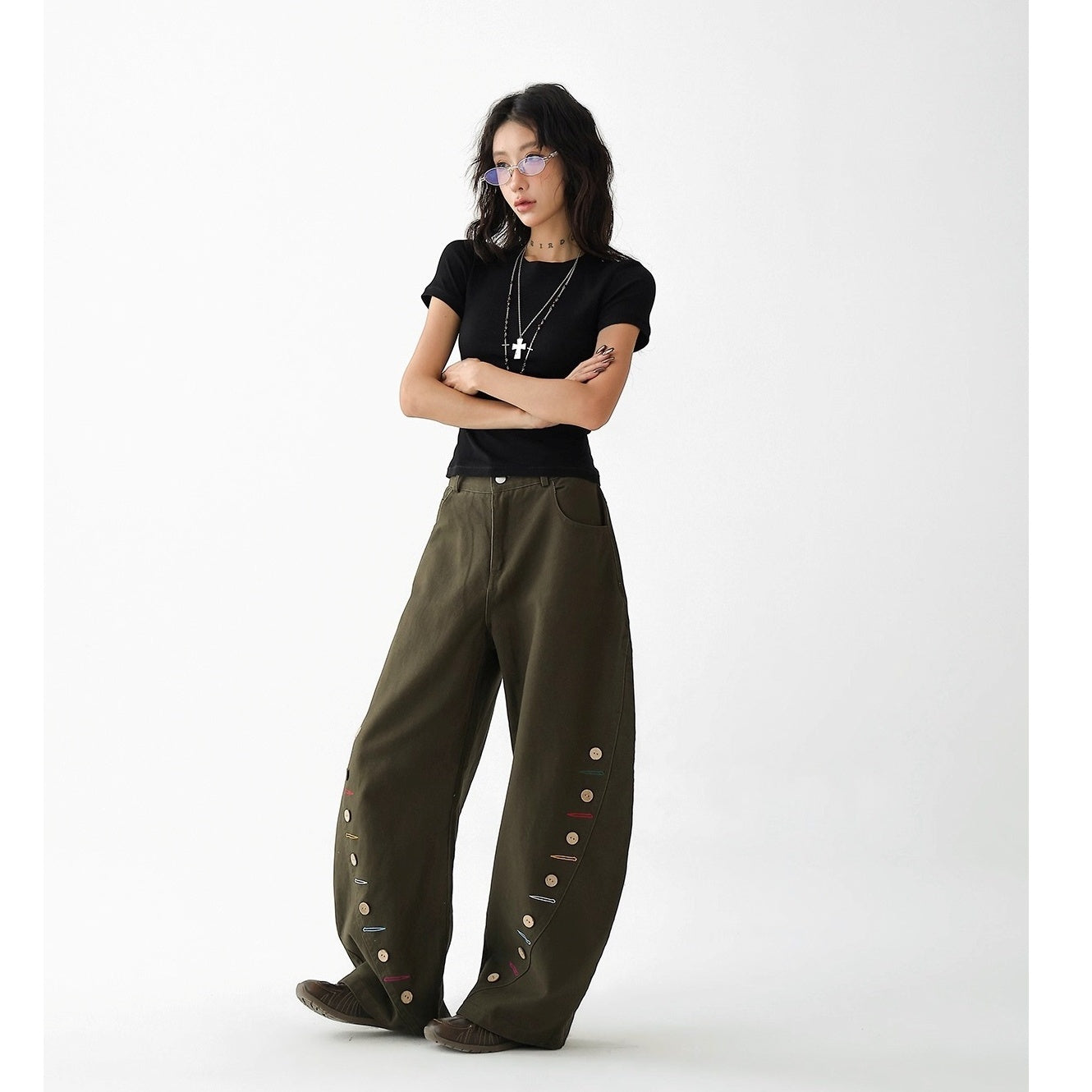 Vintage Button-Embellished Curve Jeans AC7133