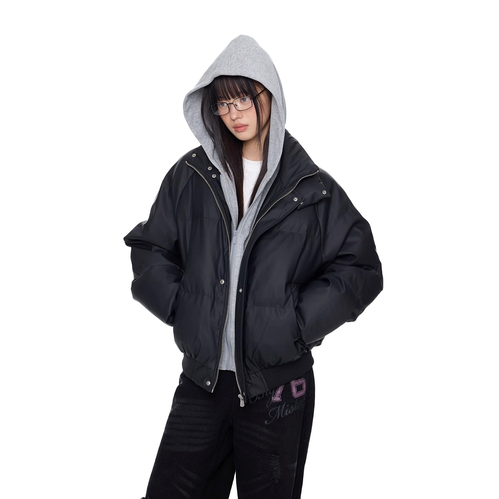 Contrast Color Hooded PU Leather Jacket EZ286