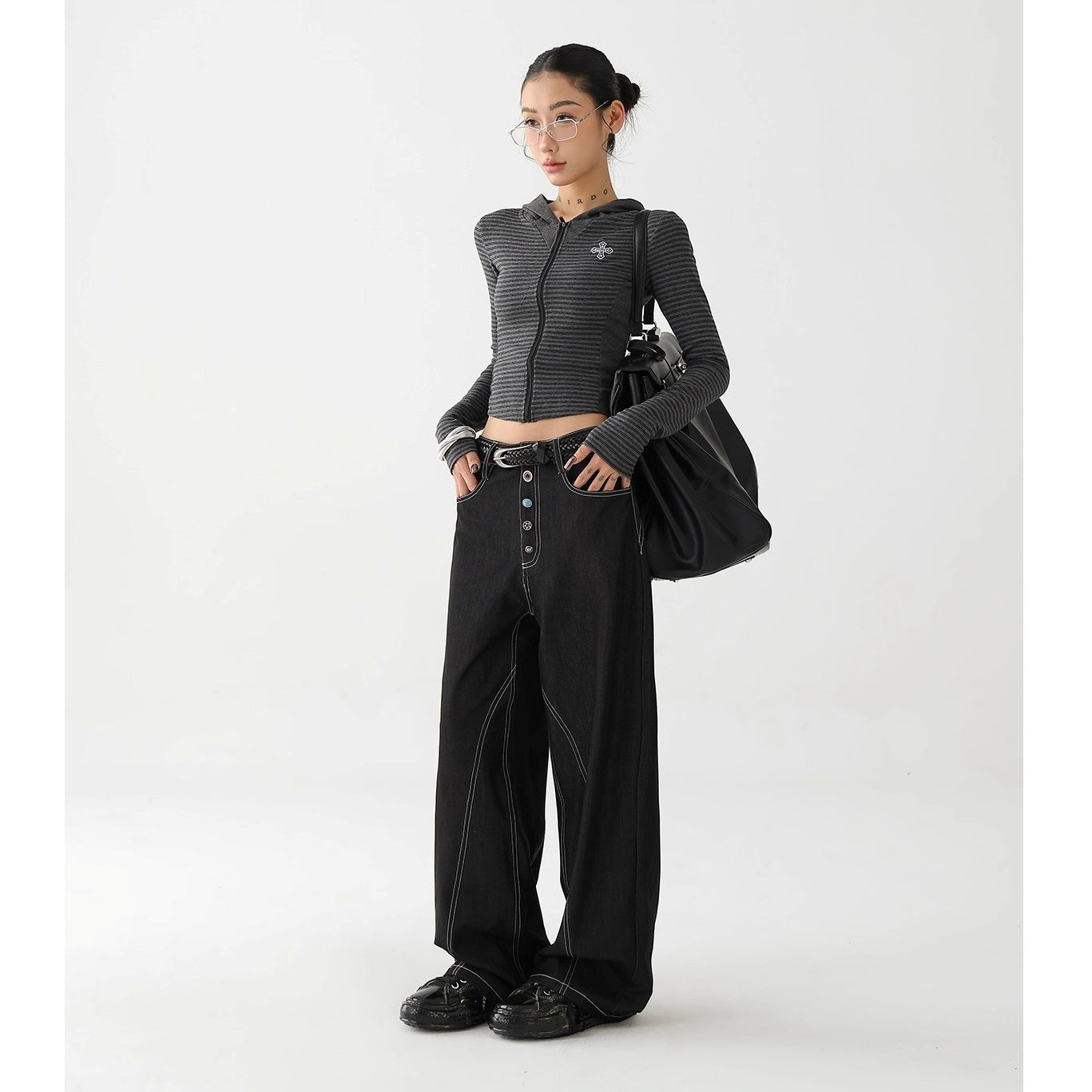 Button  Wide-leg Stitch Pants AC7130