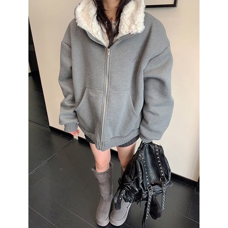 Inner Hairy Thickened Oversize Hooded Jacket OS2065