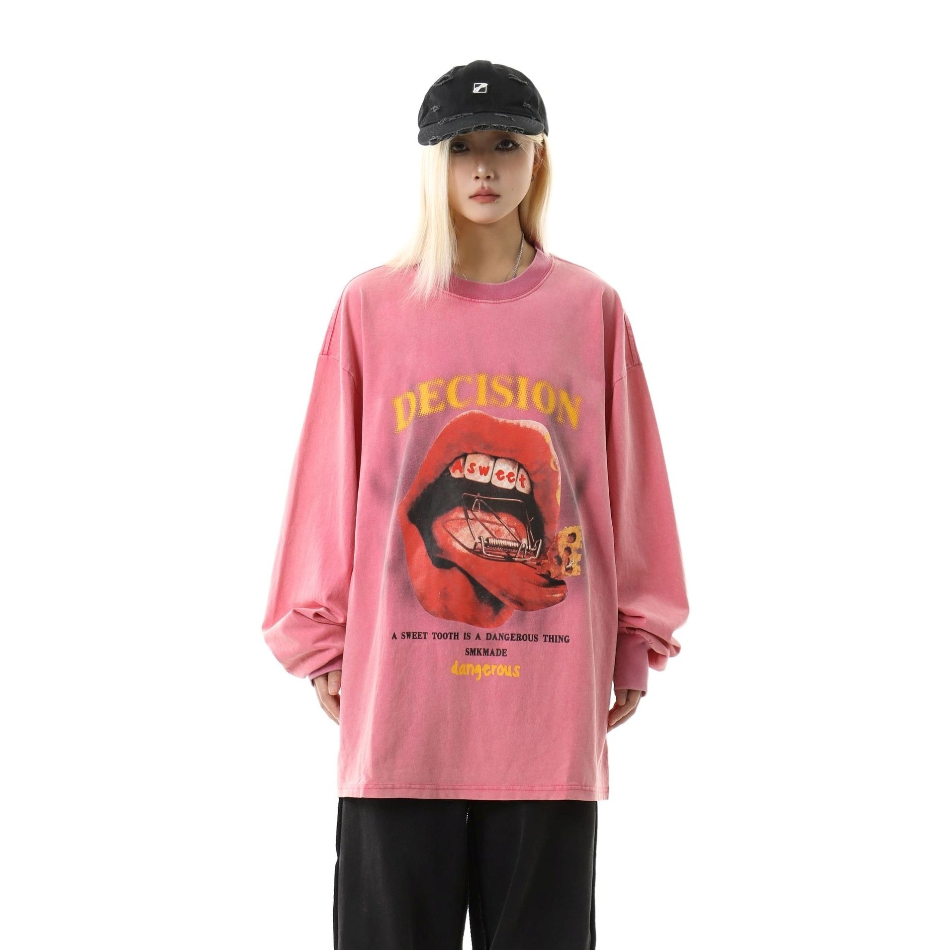 Lip Print Loose Long-Sleeve T-shirt MW10245