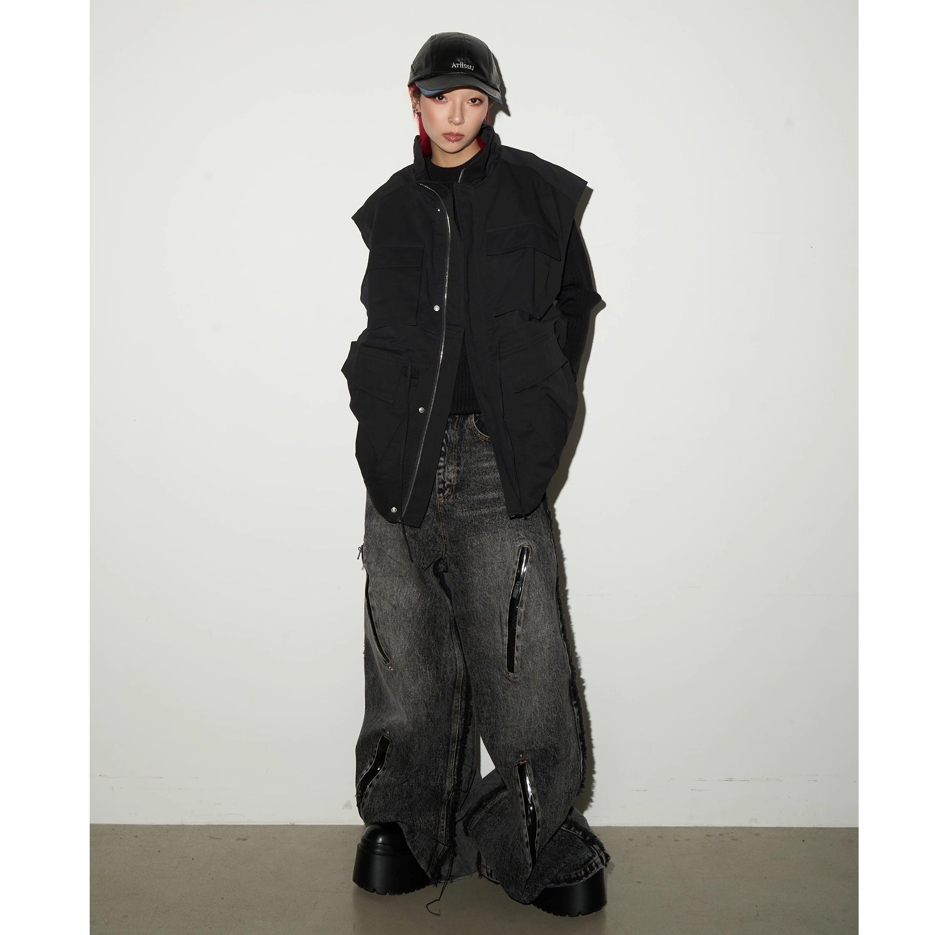 Raw Edge Zip Accent Wide Jeans MN9045