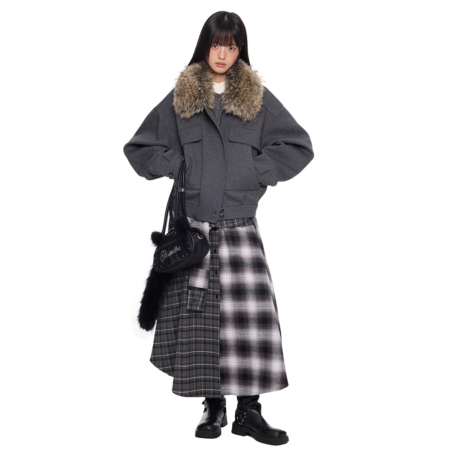 Fur Neck Pocket Cropped Jacket EZ285