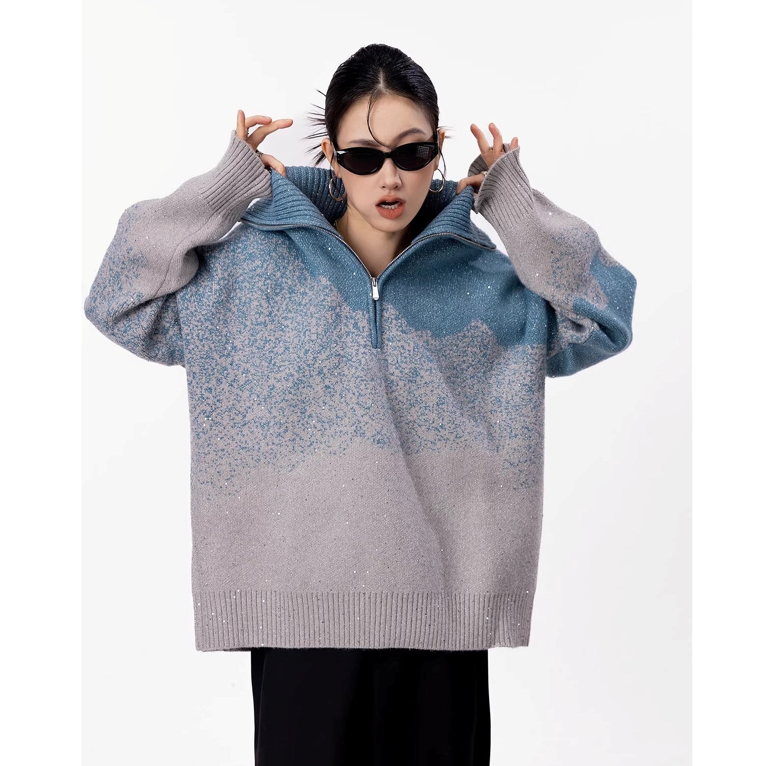 Gradient High-Neck Loose Sweater IC9115