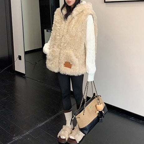 Fur Touch Loose Hooded Vest OS2063