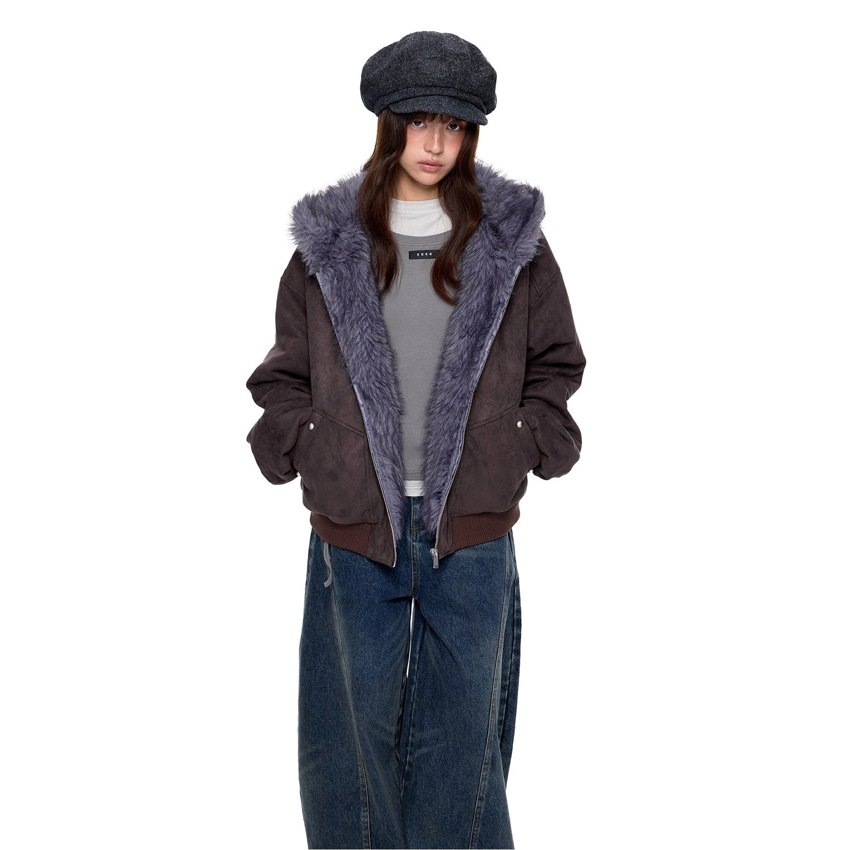 Cat Ear Fluffy Imitation Suede Hooded Jacket EZ250