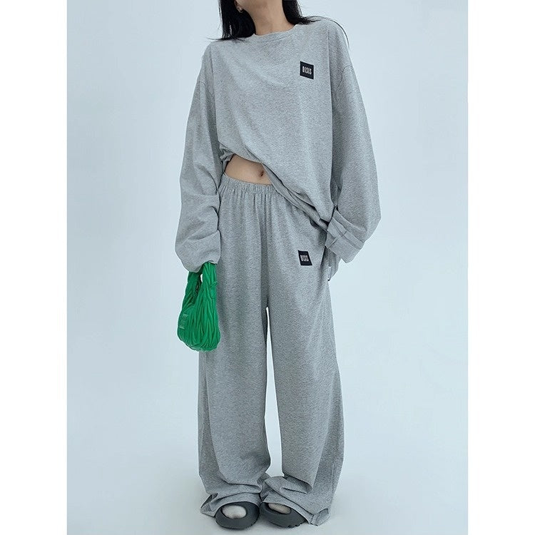 【上下別売り】Tag Design Long-sleeved T-shirt & Loose Casual Pants Set-up OS2033