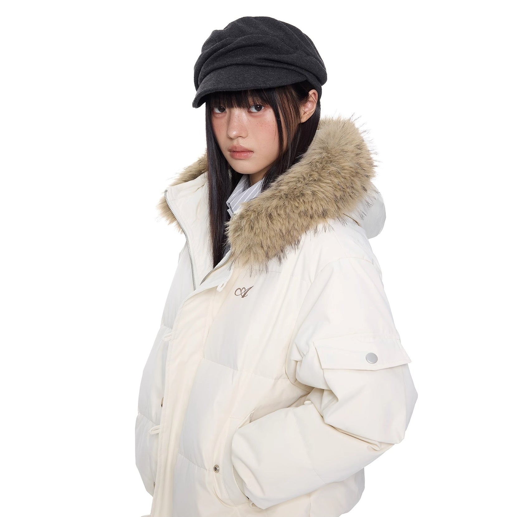 Large Fur Collar Hooded Down Jacket EZ301