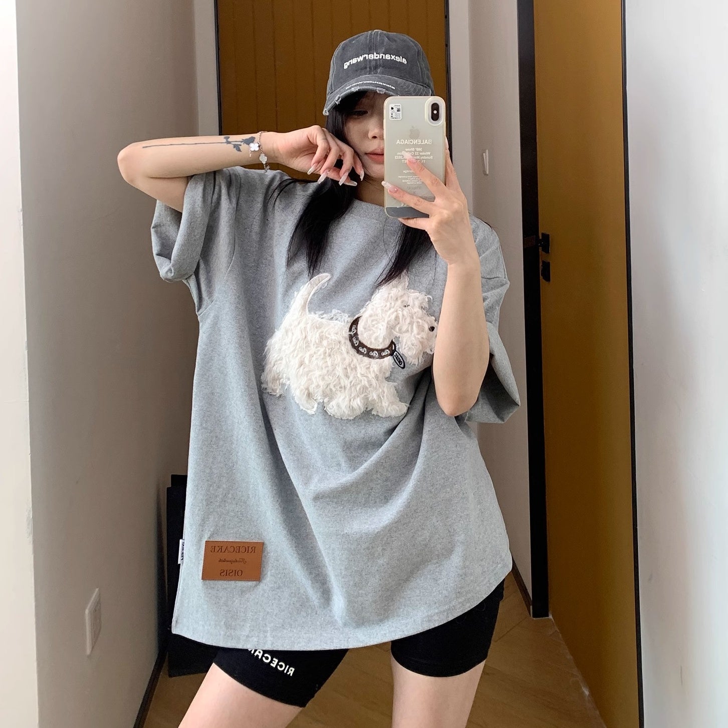 Cartoon Plush Dog Embroidery Loose T-shirt OS2007