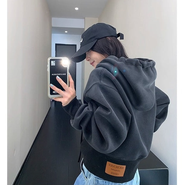 Washed Distressed Cropped Hoodie OS2023